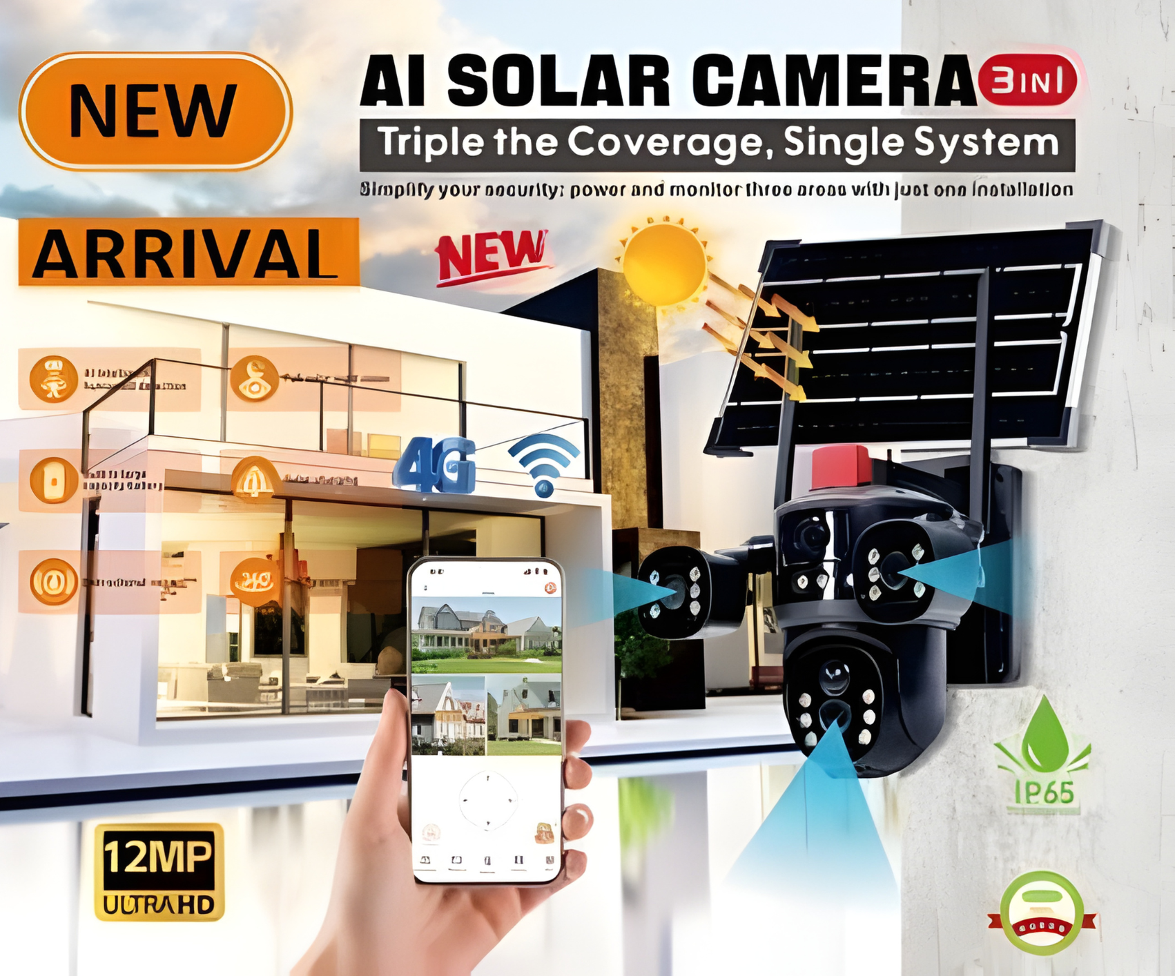 3-in-1 AI Solar Camera – Triple the Coverage